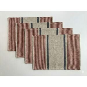 World Market Set of 4 Jute Placemats Red Beige Blue Stripe 13" x 19"